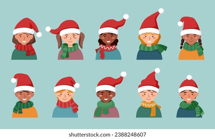 Children in Santas hat. Christmas concept.	
