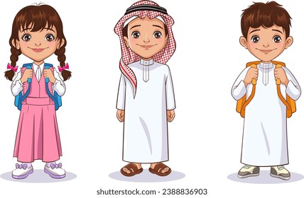 Niños con uniformes sauditas y uniformes escolares