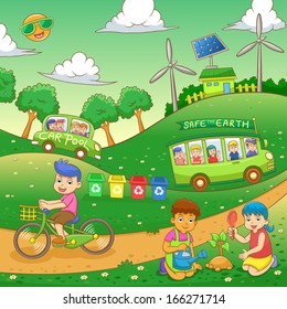 children Save our green world.EPS10 File  simple Gradients