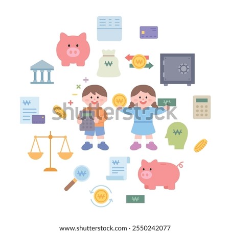Children saving and financial icons.