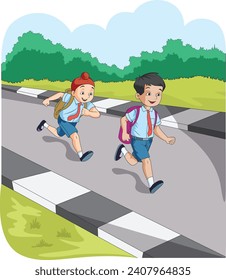 Children with school bags vector illustration