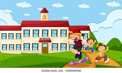 Children at school ground illustration