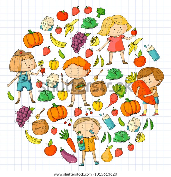 Children School Kindergarten Healthy Food Drinks Stock Vector (Royalty ...