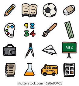 children, school objects, icons set / cartoon vector and illustration, hand drawn style, isolated on white background.