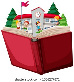 Children at school open book illustration