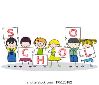 Children with school poster