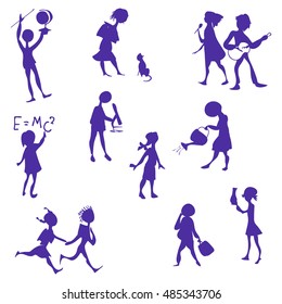 Children in the school set of silhouettes image