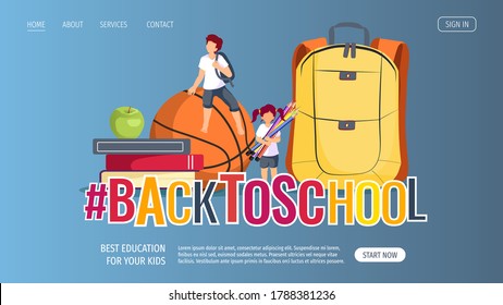 Children and school supplies. Primary school, Education, Back to school, Kids classes, Stationery store concept. Vector illustration for poster, banner, website.