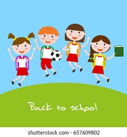 Children in school uniform. Back to school background. Vector illustration.