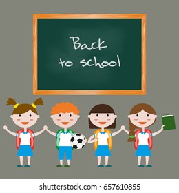 Children in school uniform. Back to school background. Vector illustration.