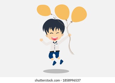 children in school uniform suit acts happy with balloon, celebration, fun, happiness, vector, illustrator