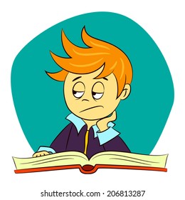 children in school - vector illustration of a boy who is feeling bored