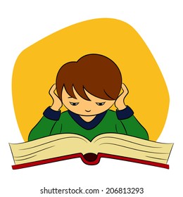 children in school - vector illustration of a boy who is reading
