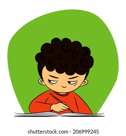 children in school - vector illustration of a boy who is peeking