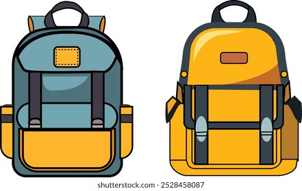 Children schoolbag vector icon set. 