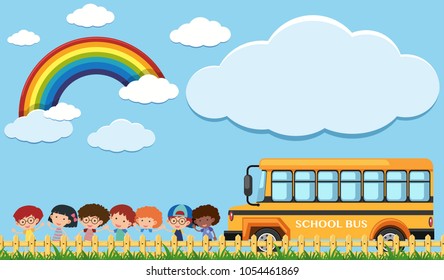 Children and schoolbus in the park illustration