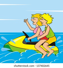 children and scooter, vector illustration
