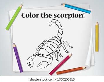 Children scorpion coloring worksheet illustration