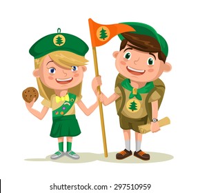 Children scouts. Vector flat cartoon illustration