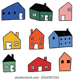 children scribble cute house drawing illustration