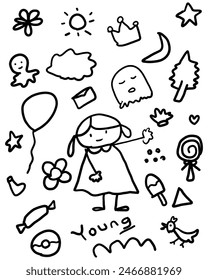 children scribble doodle random objects