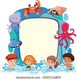 Children and sea creatures having fun together