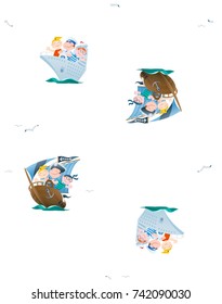 Children in a sea transport seamless pattern
Seamless pattern of cartoon funny children go by sea transport 