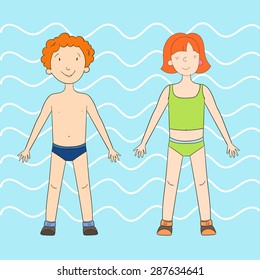 Children and sea vector illustration