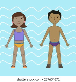 Children and sea vector illustration