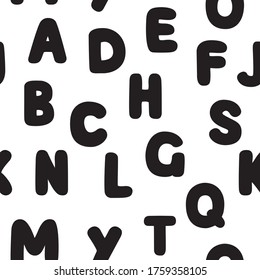 Patrón impecable de niños con letras negras. Ilustración vectorial aislada en un fondo blanco. 