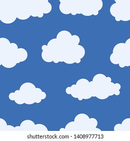Children seamless pattern of blue clouds, cartoon wallpaper