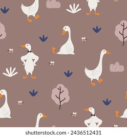 children seamless pattern with cartoon geese. cute design for fabric or wallpaper