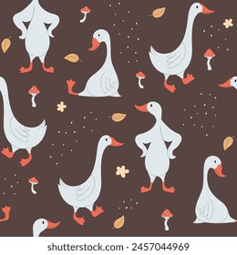 children seamless pattern with cartoon geese. cute autumn design for fabric or wallpaper