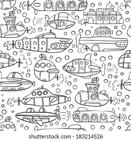 Children seamless pattern with cartoon submarines