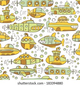Children seamless pattern with cartoon submarines