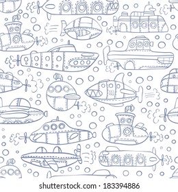 Children seamless pattern with cartoon submarines
