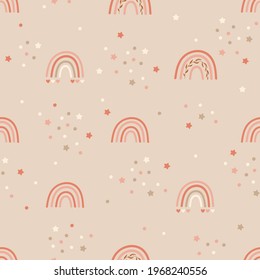 Kinder Nahtlose Muster Design mit Regenbogen und Konfetti. Vektorgrafik.
