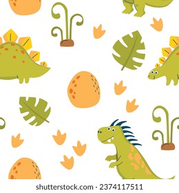 Children seamless pattern with Dino for fabrics, clothing, holidays, packaging paper, decoration. Vector illustration.