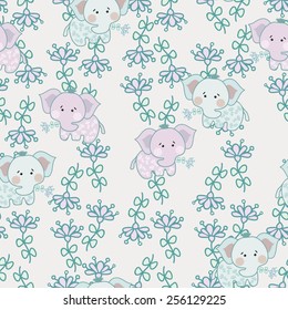 Children seamless pattern with elephants and flowers for the textile, fabric samples, paper