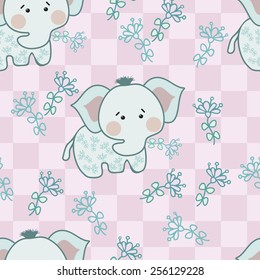 Children seamless pattern with elephants and flowers for the textile, fabric samples, paper