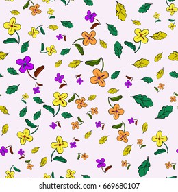 Children seamless pattern of flowers and leaves