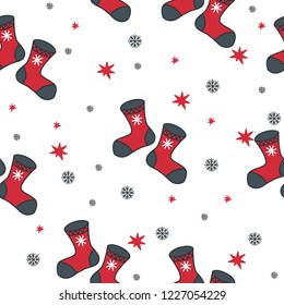 children seamless pattern with merry christmas socls winter clothing illustrations in flat style.