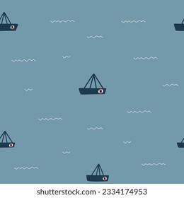 Children seamless pattern with sail, shiplet and wave in hand drawn flat style. Endless fun cartoon kids ornament for fabric and fashion textile print. Vector background. Scandinavian style. EPS 10