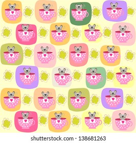 Children seamless pattern with a small mouse, vector illustration