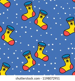 children seamless pattern with winter clothing illustrations in flat style