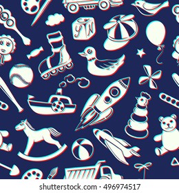Children Seamless Vector Background with Cartoon Toys, stylized as 3d Illustration
