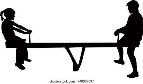 children at seesaw, silhouette vector