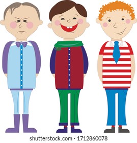 Children. Set of 3 Kids, vector.  Boys character creation set. Icons with different types of faces and hair style, emotions