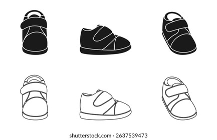 children shoes icon set with different view. vector illustration isolated on white background.
