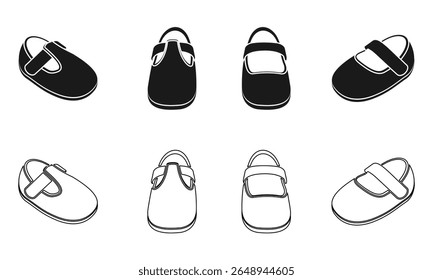 ícone de sapatos infantis definir ilustração vetorial isolado no fundo branco.